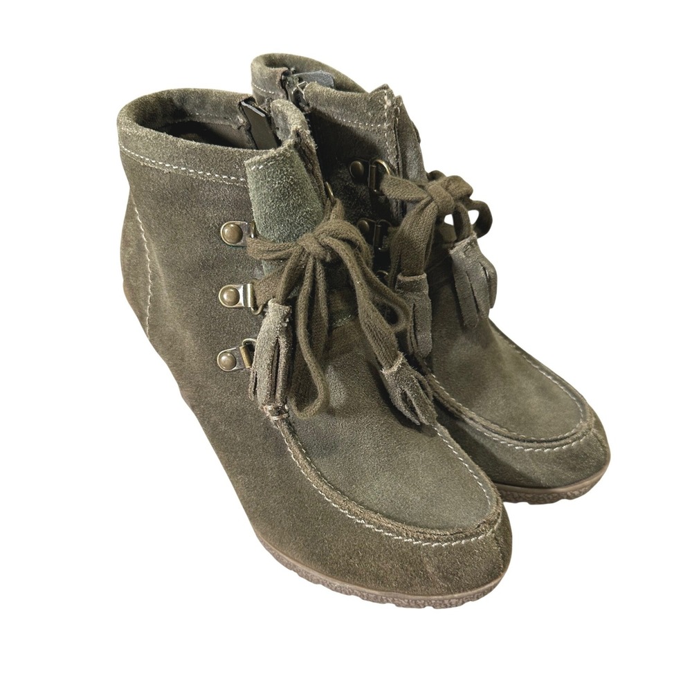 MIA Brisk Olive Green Suede Wedge Ankle Boots Women 6M